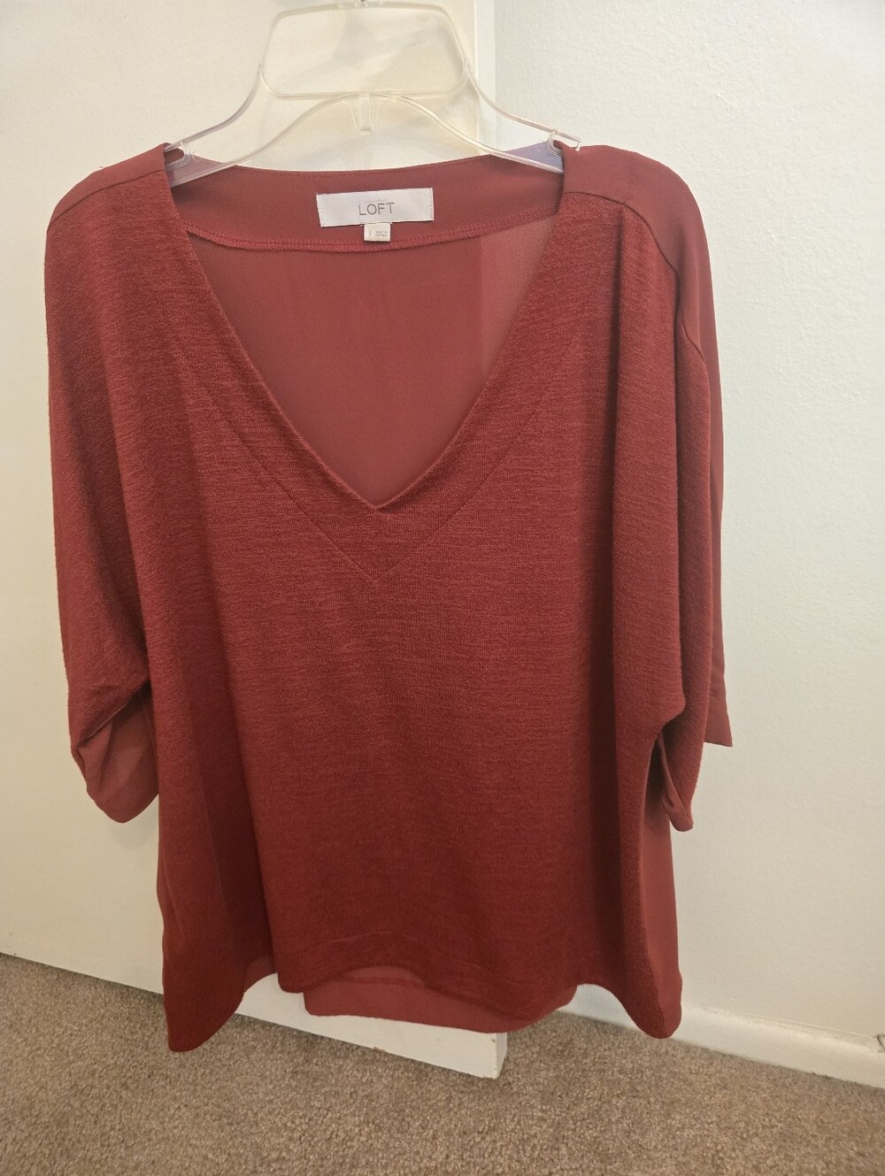 LOFT Rust Red V-Neck Dolman Sweater Top